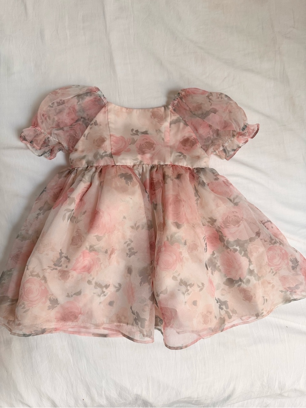 Pippa & Julie Pink Floral Organza Party Dress with Puff Sleeves